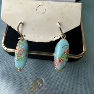 Vintage 1950s Hand Painted Glass Floral Earrings Screw Back Original Card